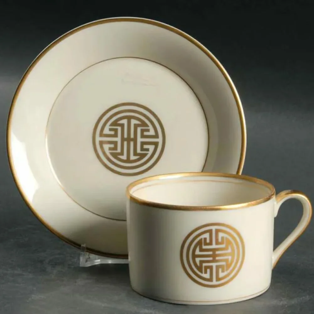 Fitz & Floyd vintage Gold Mandarin Crest dinner plate, cup, saucer set Japan